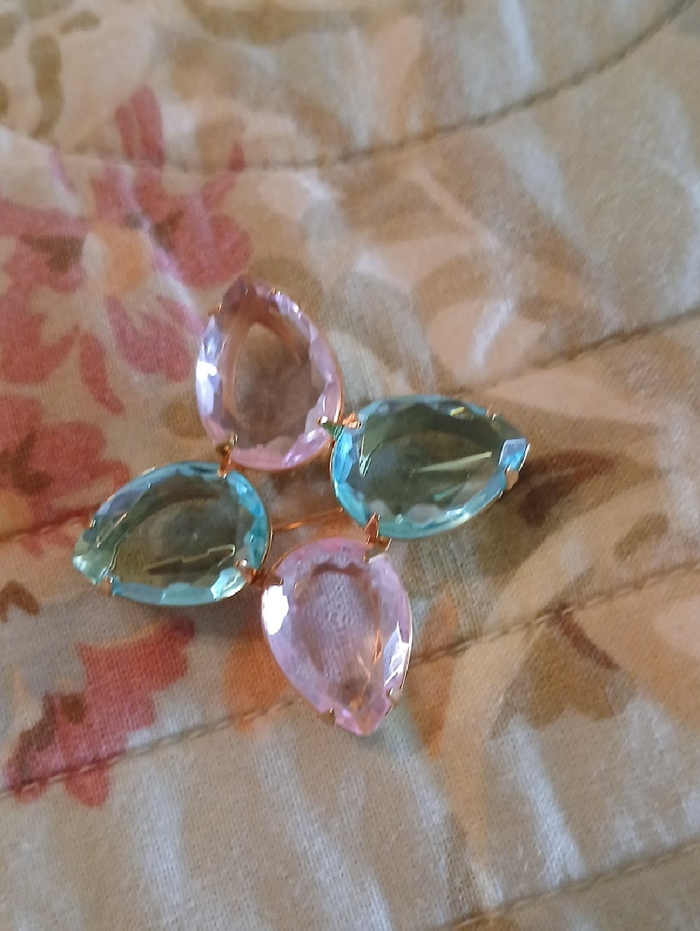 Gold-Tone Pink and Aqua Teardrop Fashion Pendant Necklace